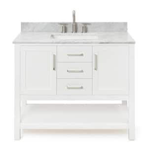 Bayhill 43 in. W x 22 in. D x 35.25 in. H Freestanding Bath Vanity in White with Carrara White Marble Top