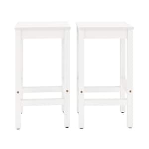 26 in Modern White Acacia Counter Height Bar Stool Industrial Solid Wood Bar Stool with Footrest (Set of 2)