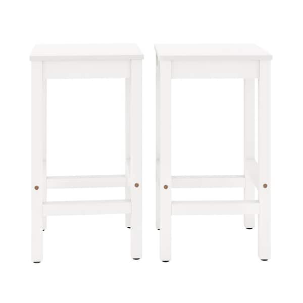 cozyman 26 in Modern White Acacia Counter Height Bar Stool Industrial Solid Wood Bar Stool with Footrest (Set of 2)