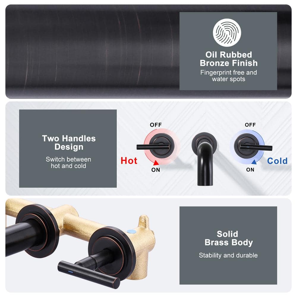 Oil Rubbed Bronze Wall Mounted Double Handle Tub Faucet