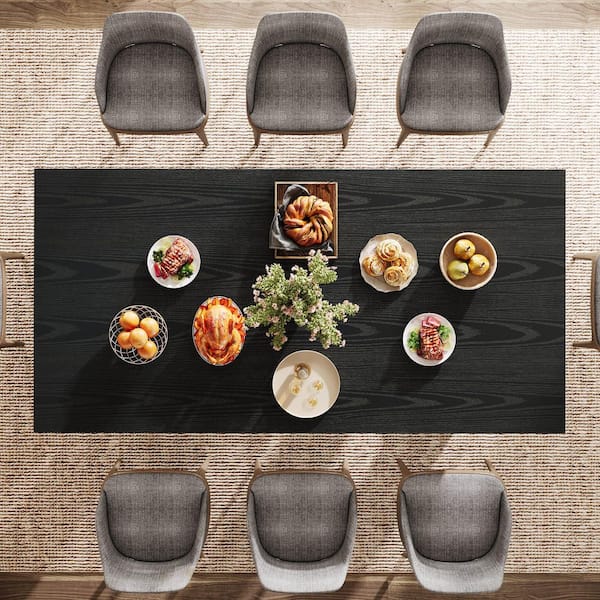 Halseey Rectangular Black Wood 63 in. 4 Legs Dining Table with Strong Geometric Frame Seats 6 for Dining Room Kitchen