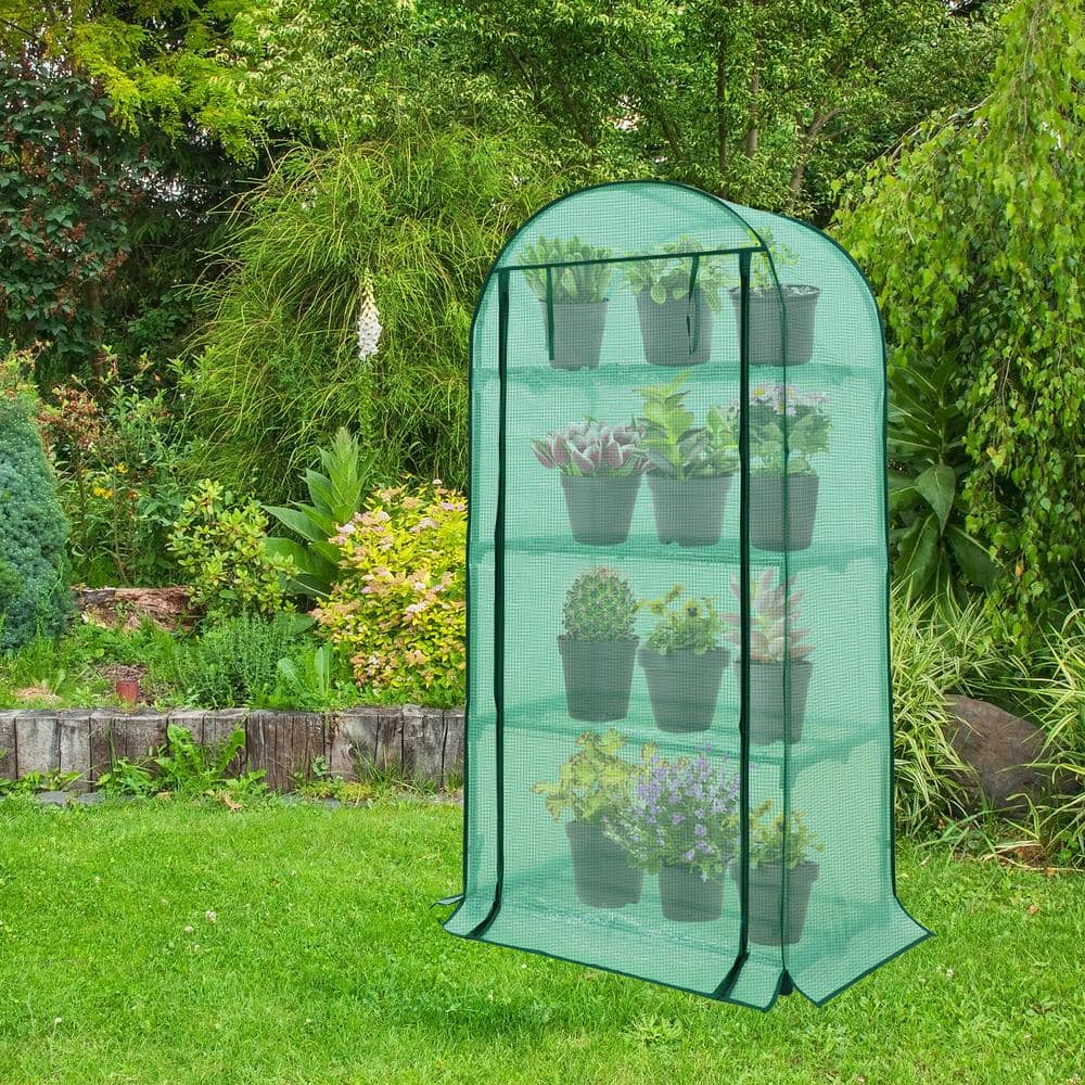 Green 4-Tier Portable Mini Greenhouse with Shelves