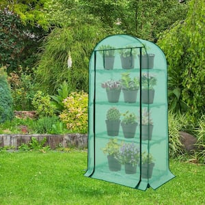 31.5 in. W x 17.7 in. D x 63 in. H 4-Tier Mini Portable Greenhouse with Steel Mesh Shelves, Roll-Up Zipper Door, Green