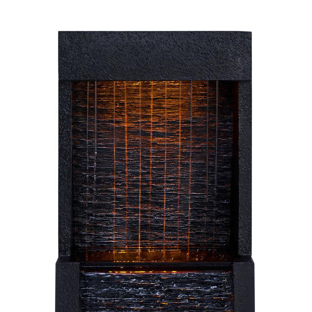 Athena Black Solar-Powered Outdoor Waterfall Fountain with LED Lights