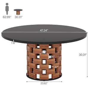 Halseey 47 in. Modern Black Faux Marble Wood Pedestal Dining Table Round Dinner Kitchen Table for 4