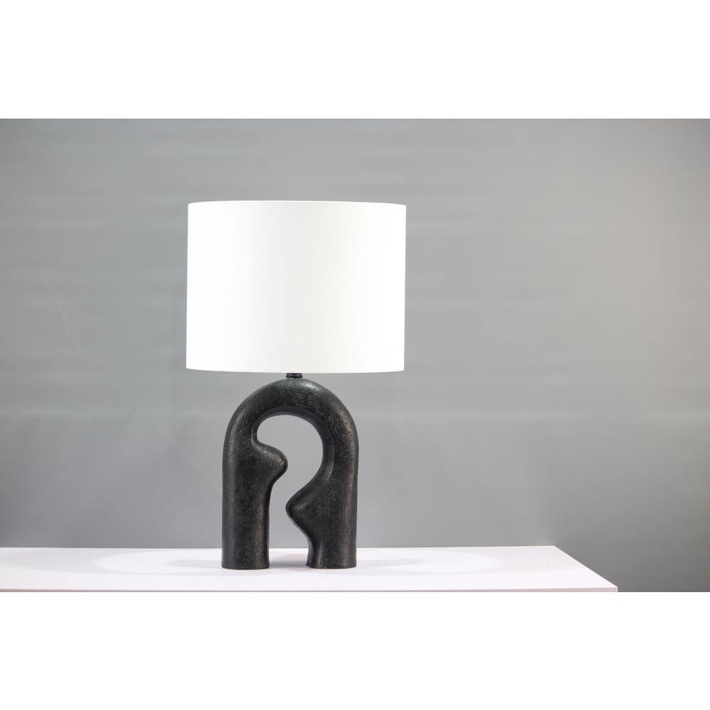 Black Resin Abstract Sculptural Drum Shade Table Lamp