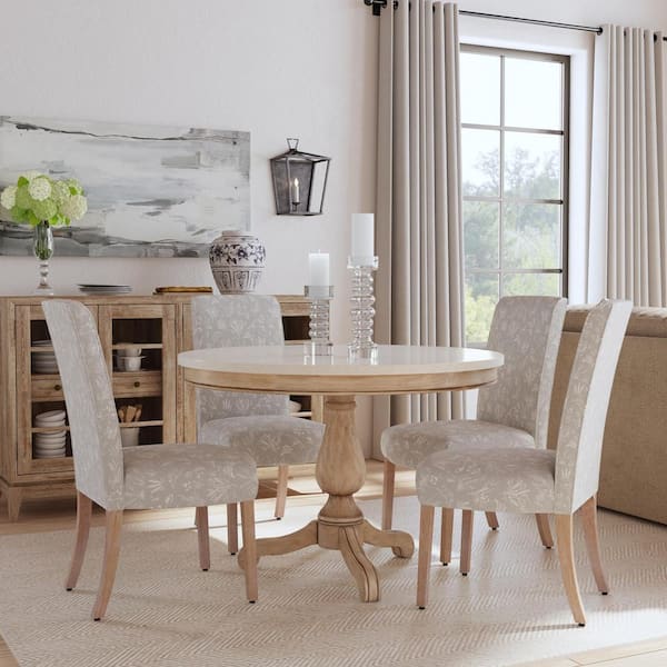 Scalloped Detail Dining Chair Light Gray Floral with Animal Motifs Upholstered Dining Chair (Set of 2)