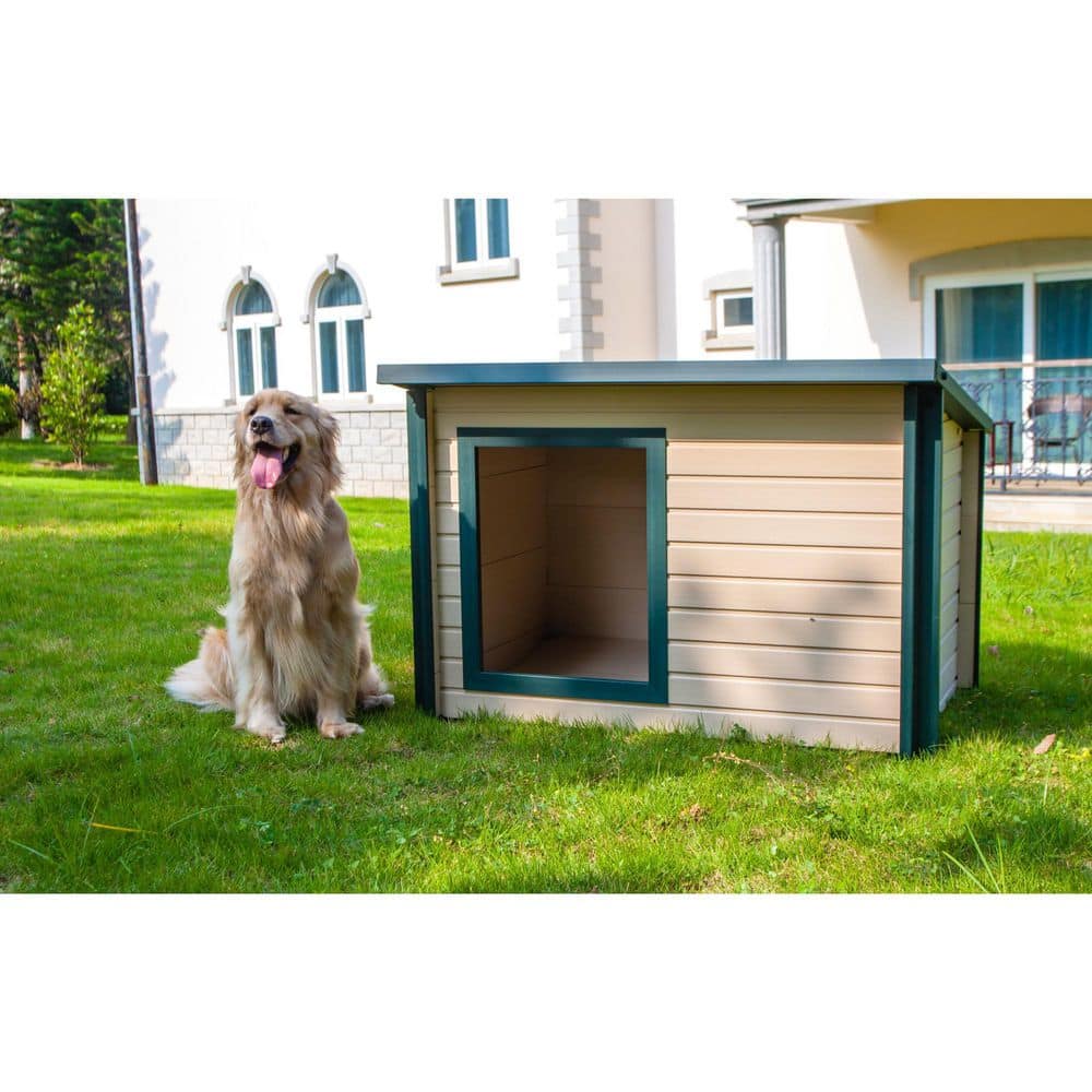 Medium Beige and Black Insulated Plastic Dog House with Raised Floor