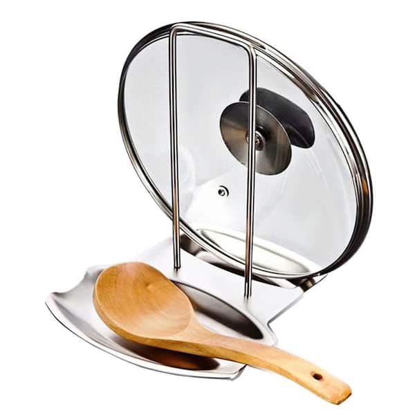 304 Stainless Steel Pan Lid Organizer with Progressive, Spoon Rest Shelf for Kitchen Decor Tool (1-Pack)