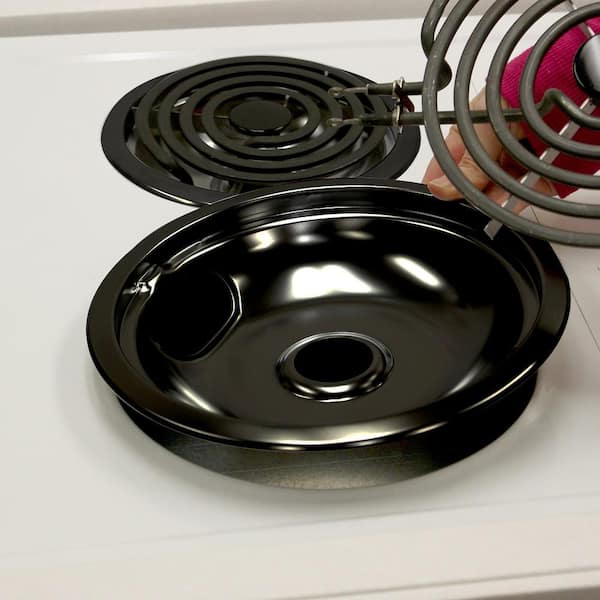 6 in. 2-Small and 8 in. 2-Large Drip Bowl in Black Porcelain (4-Pack)