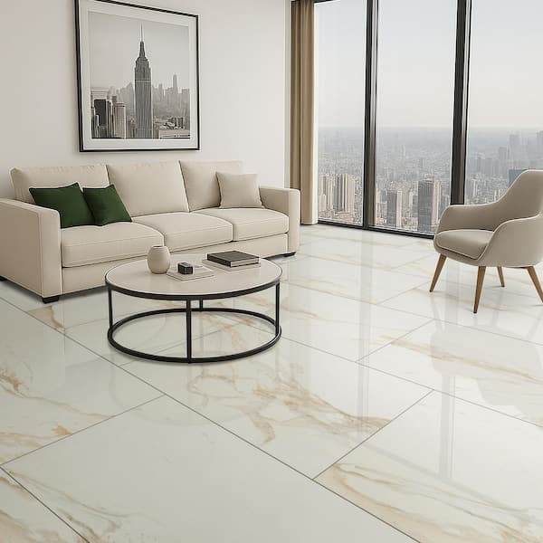 Milos White 24 in. x 48 in. Polished Porcelain Marble Look Floor and Wall Tile (16 sq. ft. /Case)