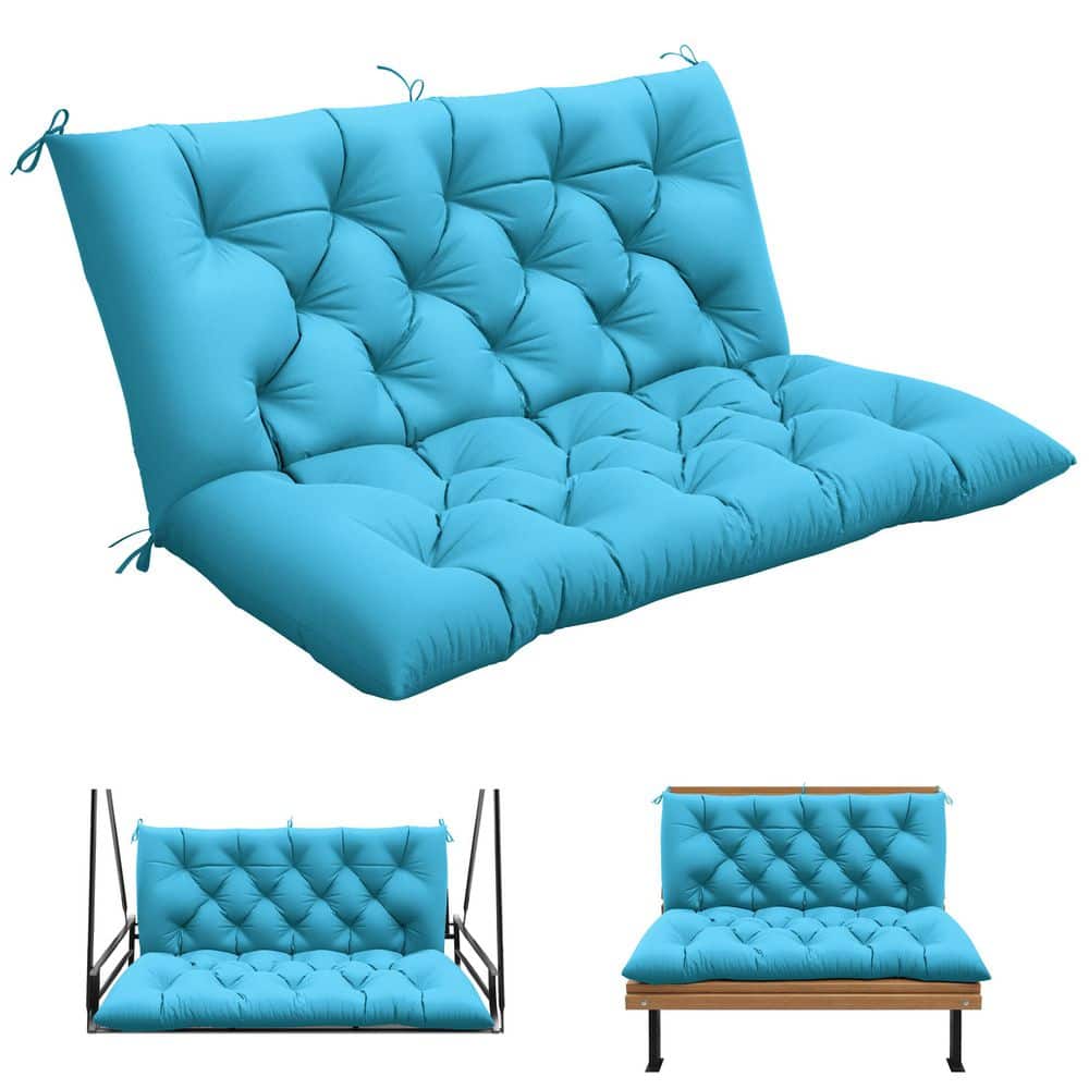 47 x 40 in. Outdoor Waterproof Porch Swing Cushion 2-Seater Replacement with Backrest for Patio Furniture Lake