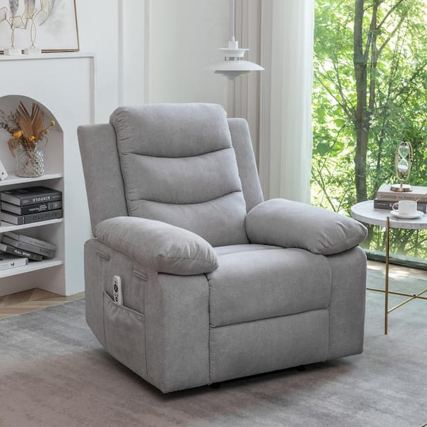 HOMEFUN Light Gray Fabric Power Adjustable Massage Recliner Chair with Heating System