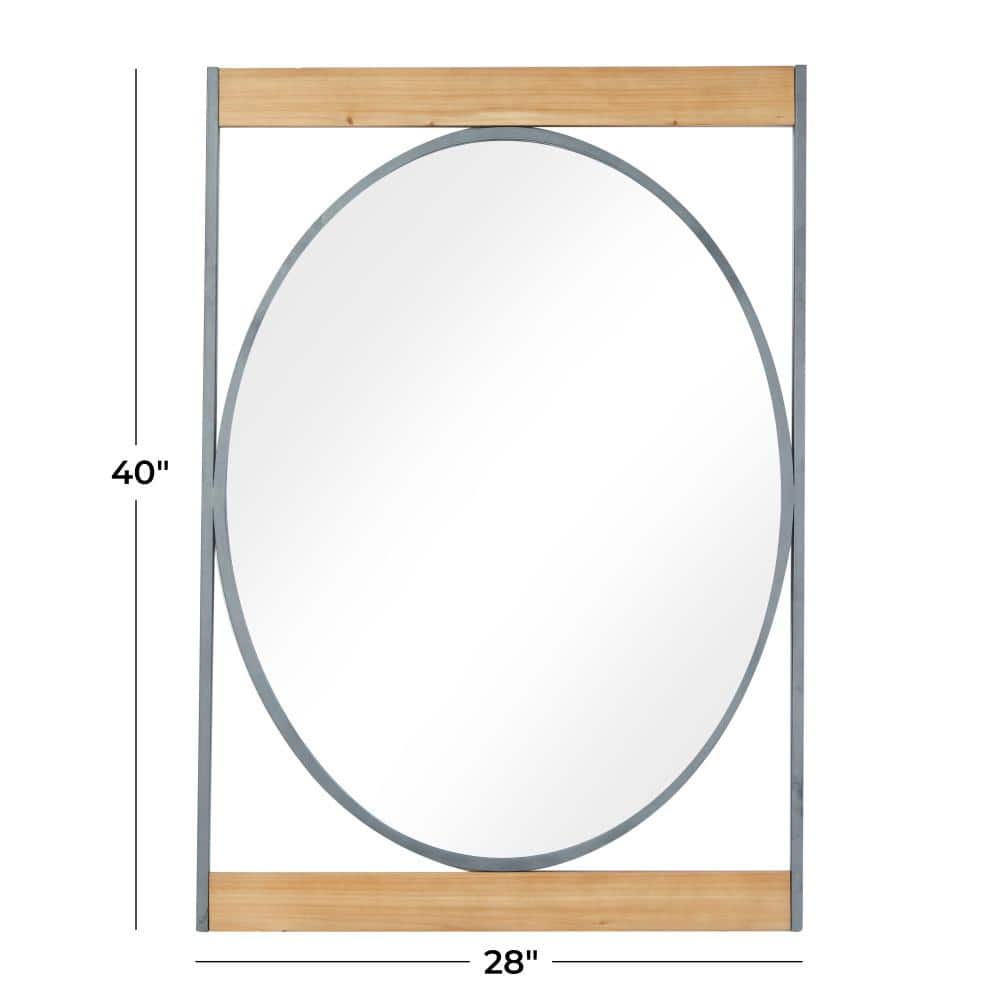 Geometric Oval Pine Wood and Metal Wall Mirror