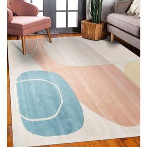 Multicolored Hand-Tufted Wool Contemporary Modern Rug, 6' x 9', Area Rug