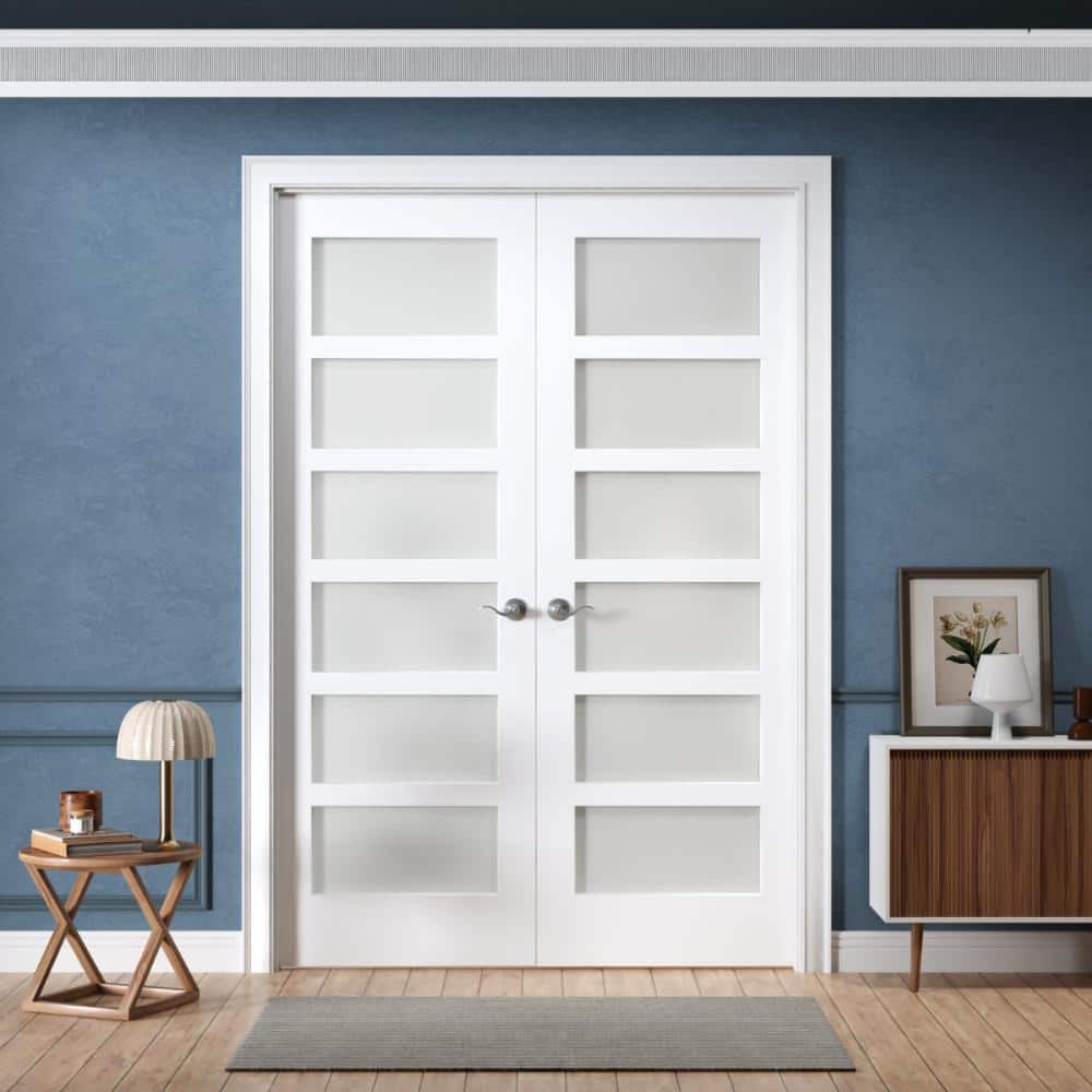 56 in. x 80 in. Ready-to-Prehung Interior Double French Door 6-Lite Frosted Glass Solid Core White Primed with Jamb Kit price history on PriceWatchPro