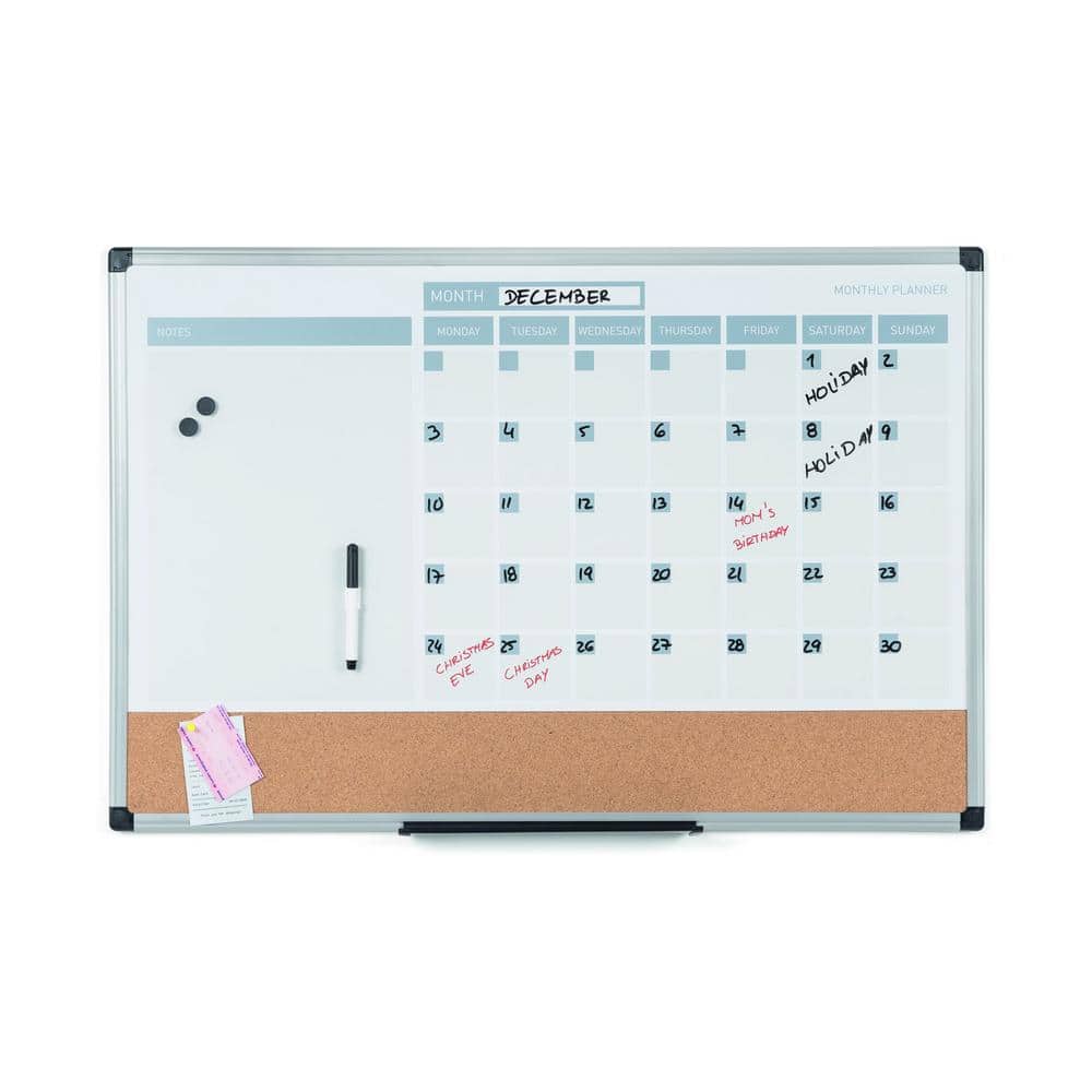 36" x 24" Magnetic Dry Erase Calendar with Corkboard