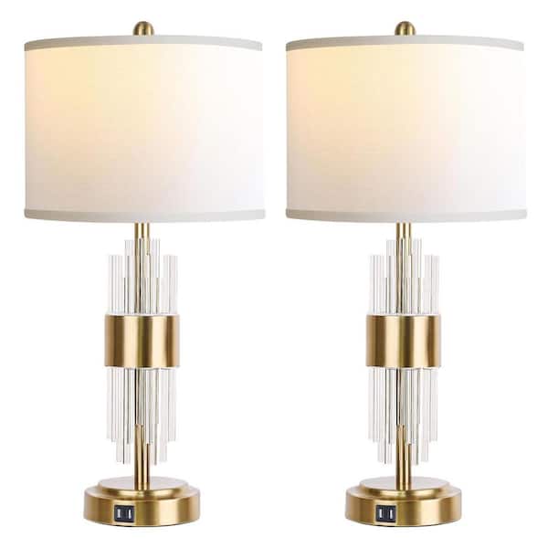 Rottogoon 25.5 in. Gold Acrylic Table Lamp for Living Room with USB, Modern Bedroom Lamps with Touch Control White Lamp Shade