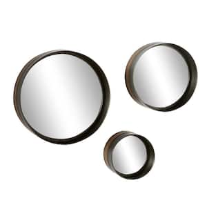 16 in. x 16 in. Round Framed Dark Brown Wall Mirror (Set of 3)