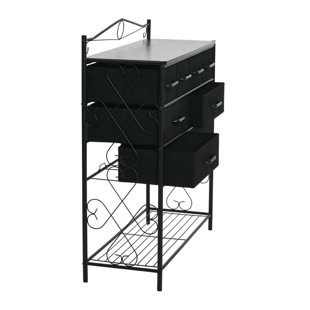 Black Oak Coastal Vertical Dresser with Metal Frame