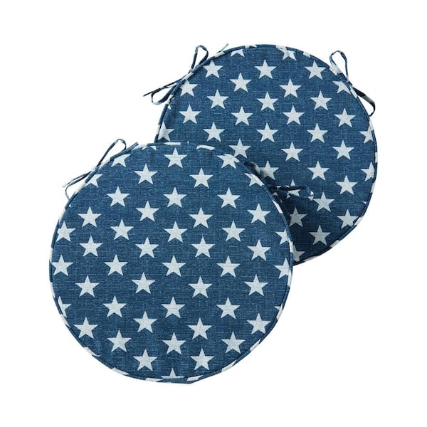 18 in. x 18 in. Blue Stars Round Outdoor Seat Cushion (2-Pack)