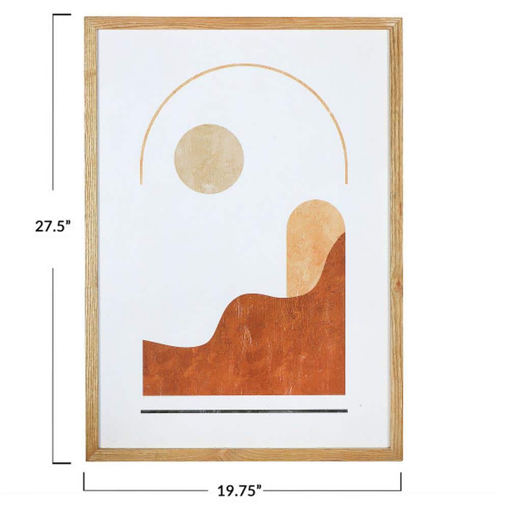 Natural Wood Framed Terracotta Abstract Wall Art Set