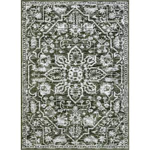 Dazzle Disa Green Vintage Bohemian Distressed Medallion Oriental 3 ft. 11 in. x 5 ft. 3 in. Accent Area Rug
