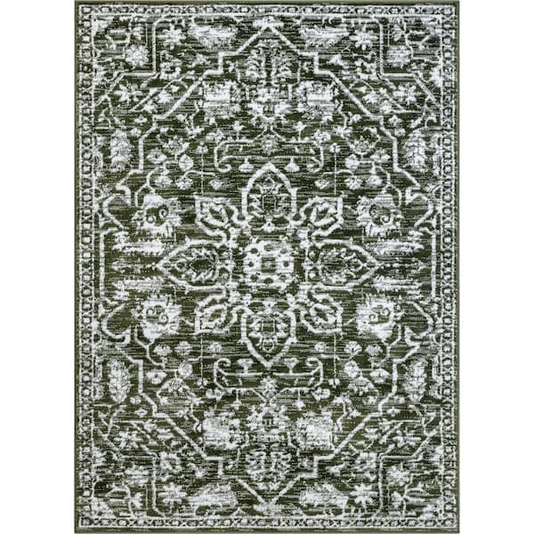 Well Woven Dazzle Disa Vintage Distressed Oriental Medallion Green 7 ft. 10 in. x 9 ft. 10 in. Area Rug