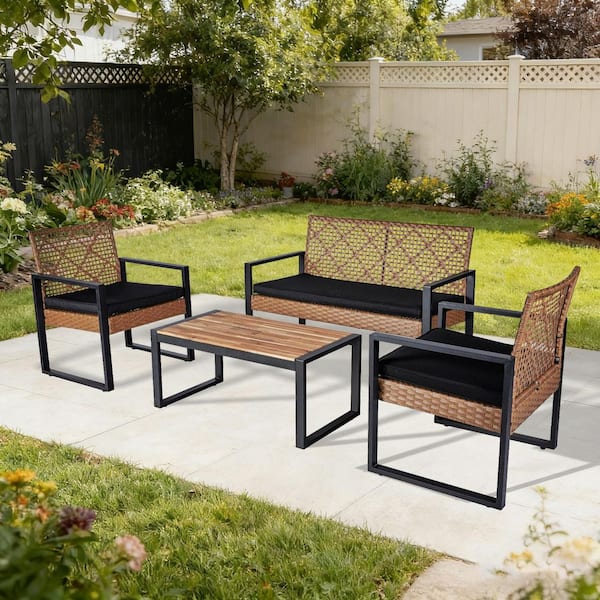 COOS BAY Outdoor Patio Furniture Set of 4 w/ Metal Frame PE Rattan