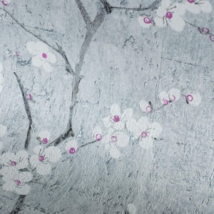 Sakura Pale Blue/Silver/Pink Pale Blue / Silver / Pink Wallpaper Sample