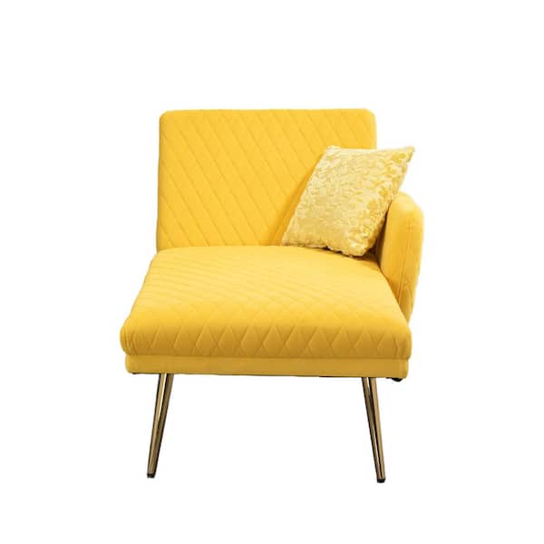 Unbranded Yellow Velvet Tufted Convertible Accent Sofa Chaise Lounge with Metal Feet for Small Space