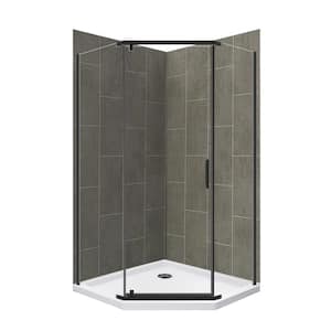 Cove 42 in. L x 42 in. W x 78 in. H Corner Shower Stall/Kit with Corner Drain in Quarry and Matte Black