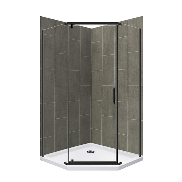 CRAFT + MAIN Cove 42 in. L x 42 in. W x 78 in. H Corner Shower Stall/Kit with Corner Drain in Quarry and Matte Black