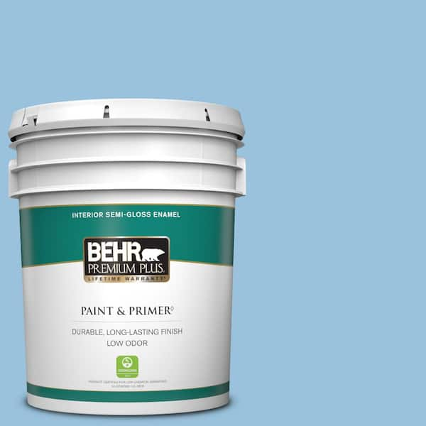 BEHR PREMIUM PLUS 5 gal. #M520-3 Charismatic Sky Semi-Gloss Enamel Low Odor Interior Paint & Primer