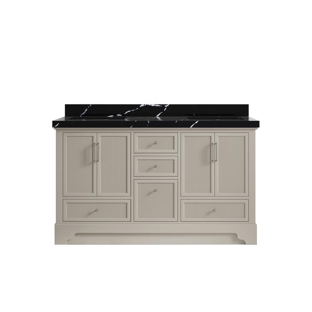 Alys 60 in. W x 22 in. D x 36 in. H Double Sink Bath Vanity in Fine Grain with 2 in. Calacatta Black Top price history on PriceWatchPro