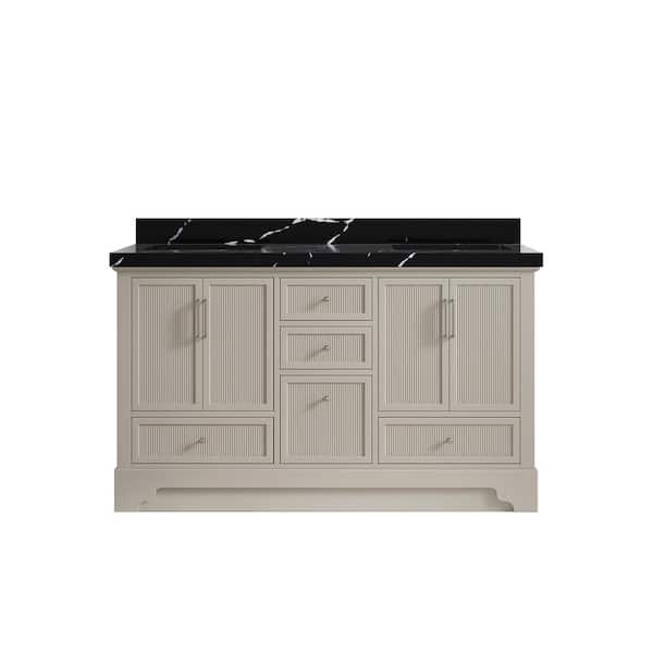 Willow Collections Alys 60 in. W x 22 in. D x 36 in. H Double Sink Bath Vanity in Fine Grain with 2 in. Calacatta Black Top