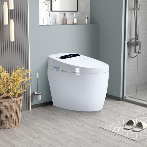 1-Piece 1.32 GPF Single Flush Intelligent Elongated Toilet in White Seat Included