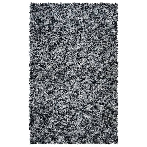SAFAVIEH Rio Shag Black/Ivory 5 ft. x 8 ft. Solid Area Rug
