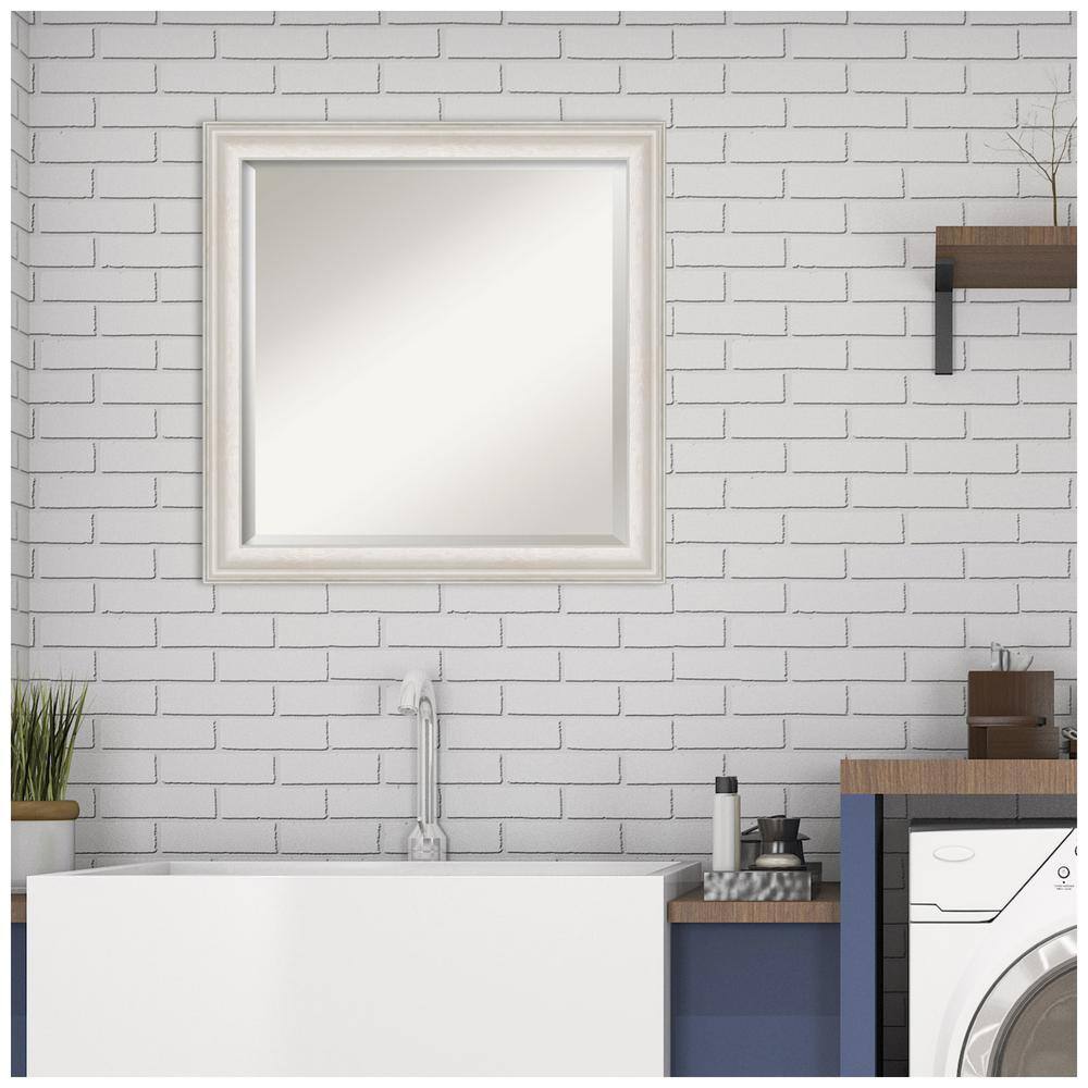 Elegant Silver Ridge 24.5" Square White Wash Wall Mirror
