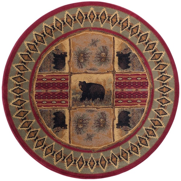 Nature Lodge Red 8 ft. Round Indoor Area Rug
