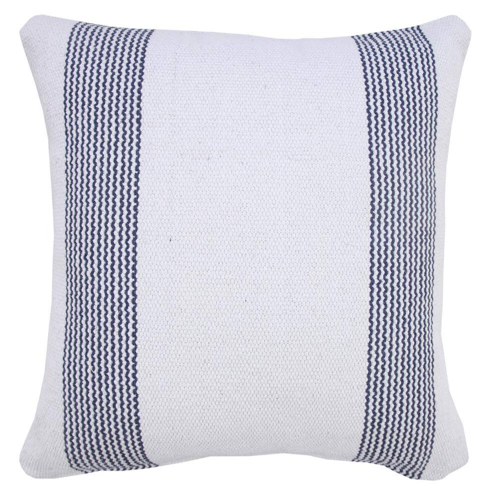 Balanced Pale Blue & White 20" Square Pinstripe Cotton Throw Pillow