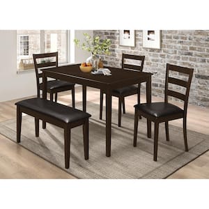 Guillen 5-Piece Rectangular Cappuccino and Dark Brown Wood Top Dining Set with Bench (Seats-5)