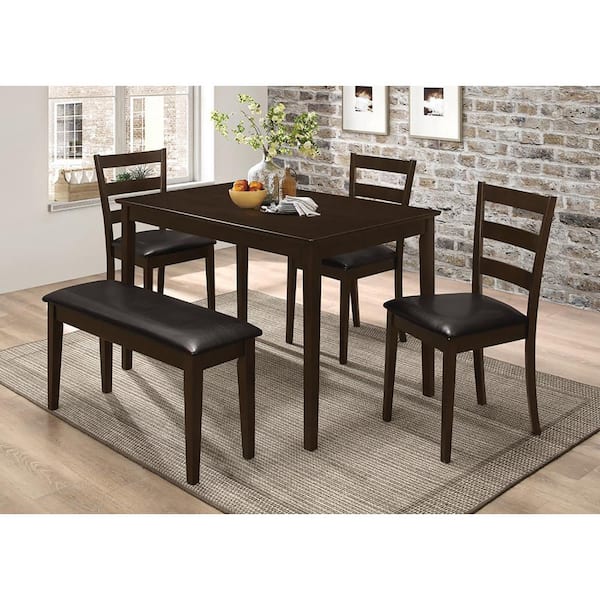 Coaster Guillen 5-Piece Rectangular Cappuccino and Dark Brown Wood Top Dining Set with Bench (Seats-5)
