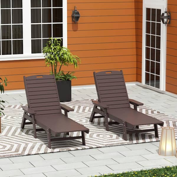 Harlo 2-Piece Dark Brown HDPE Fade Resistant All Weather Plastic Reclining Outdoor Adjustable Chaise Lounge Arm Chairs