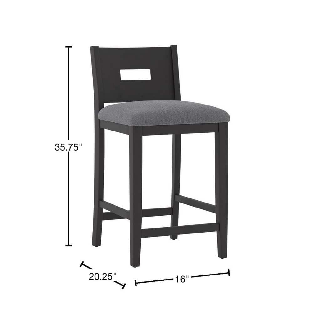 Allbritton Keyhole Black Wood Counter Height Stool with Dove Gray Seat