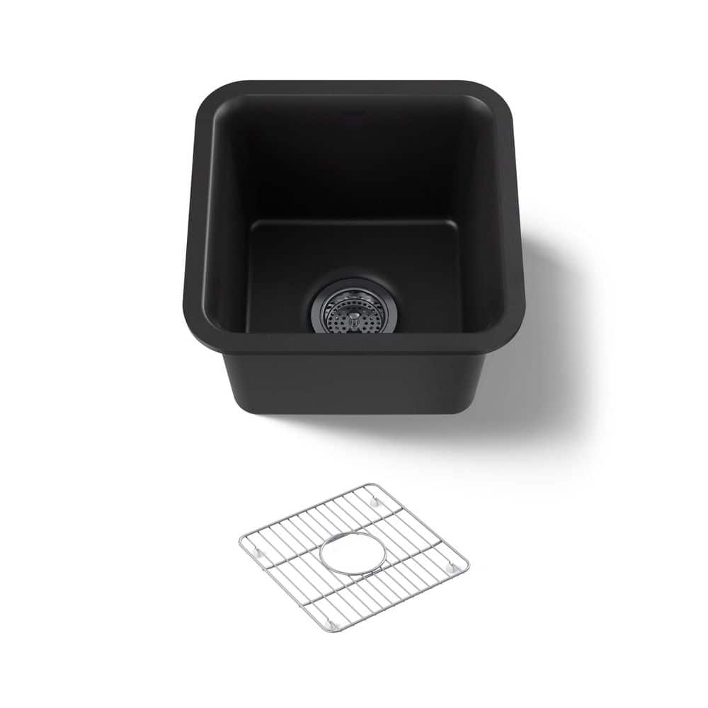 KOHLER Cairn Matte Black Granite Composite 16 in. Undermount Bar