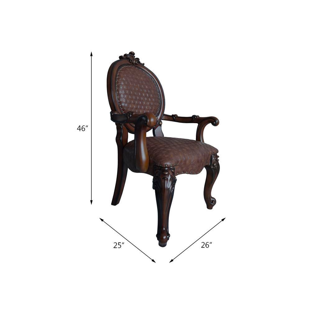 Elegant Faux Leather 25" Brown Wood Upholstered Arm Chair