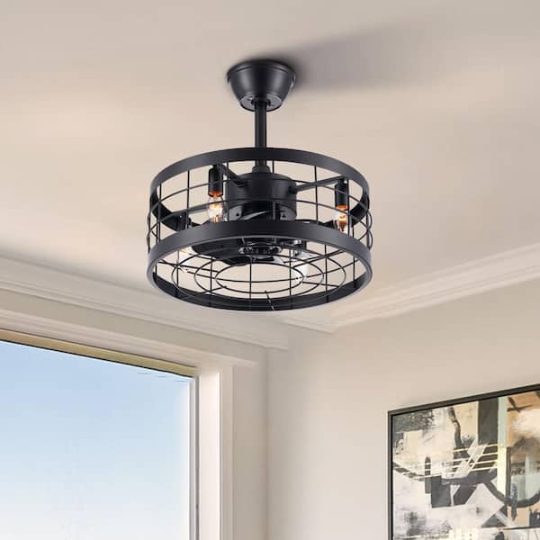 18 in. Indoor Black Industrial Fandelier Caged Ceiling Fan with Timer and Remote Control