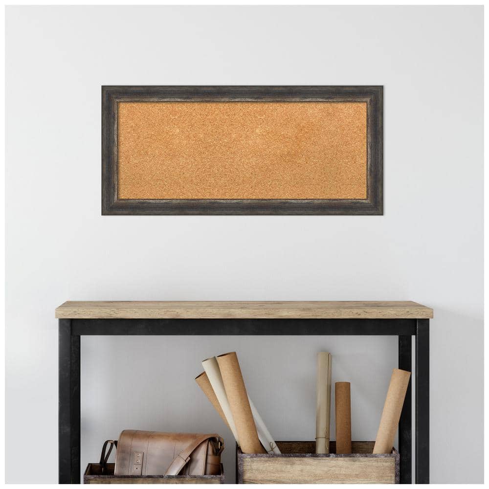Natural Cork Board with Bark Rustic Char Narrow Frame, 36" x 18"
