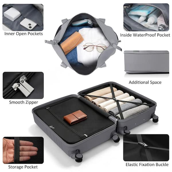 Merax 2-Piece Gray Expandable ABS Plastic Hardshell Luggage Set